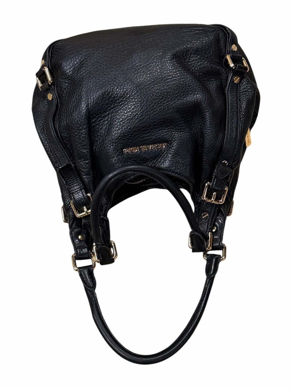 Michael Kors Black Pebbled Leather Shoulder Bag Gold Hardware Hobo Purse - Picture 7 of 14